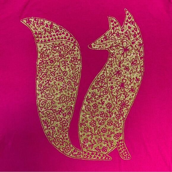 Fox Glitter Shirt Girls Large 10-12 Pink Gold Top Blouse Long Sleeve Fall Winter - Picture 3 of 6